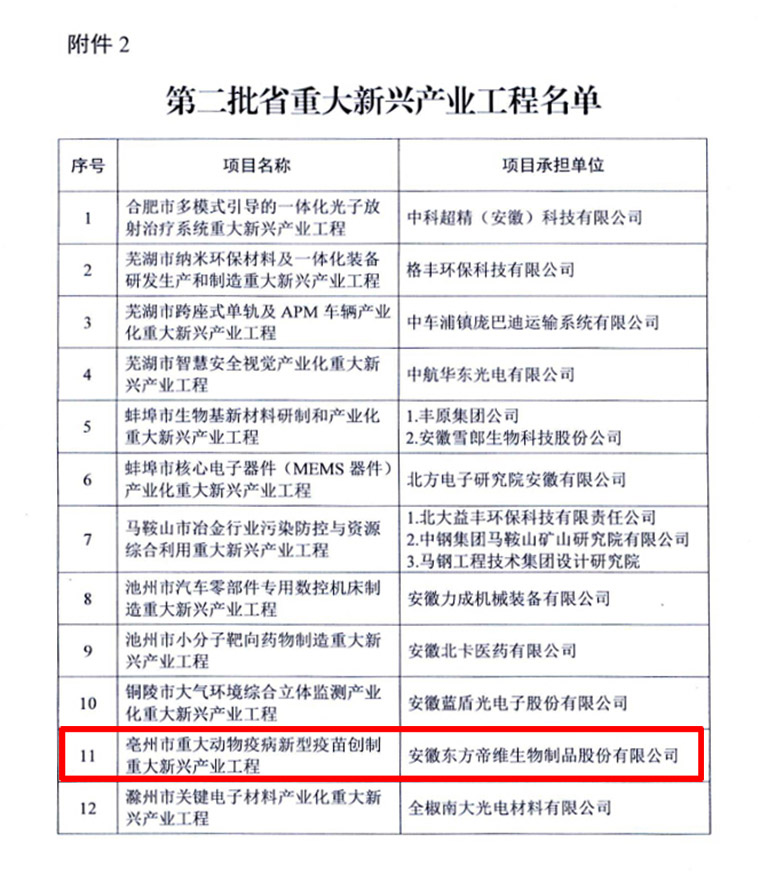 东方帝维荣获安徽省“三重一创”项目支持